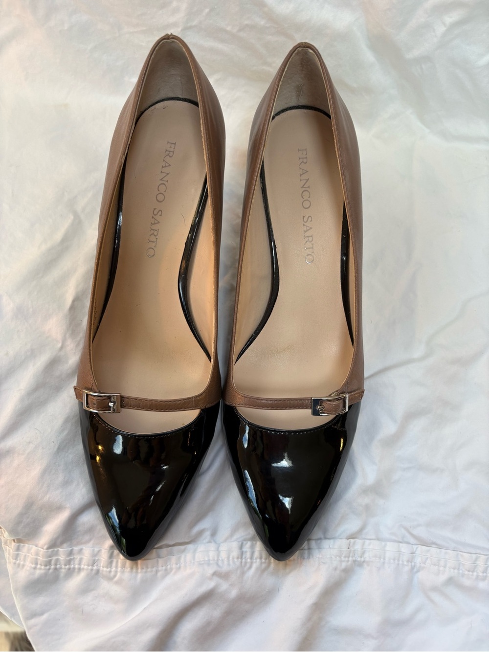 Franco Sarto Two-Tone Brown and Black Pointed-Toe Pumps - Picture 3 of 11
